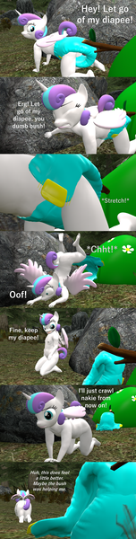 Size: 1920x7560 | Tagged: questionable, artist:papadragon69, ponybooru import, princess flurry heart, alicorn, anthro, plantigrade anthro, pony, 3d, accidental exposure, ass, baby, babycon, bush, butt, casual nudity, comic, diaper, foal, foalcon, image, naked flurry heart, nipples, nudity, png, solo, source filmmaker, stuck, text, thoughts, toddler, toddlercon, underage, wardrobe malfunction
