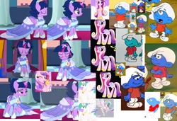 Size: 4836x3308 | Tagged: safe, applejack, firefly, fluttershy, pinkie pie, princess cadance, princess celestia, princess luna, rainbow dash, rarity, twilight sparkle, alicorn, pony, big, boots, clothes, coronation, coronation dress, dress, hoof shoes, image, my little pony, png, shoes, slouchly smurfling, smurfling, the smurfs