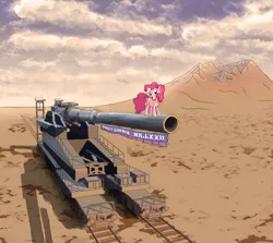 Size: 4400x3920 | Tagged: safe, artist:zvuki, derpibooru import, pinkie pie, desert, image, party cannon, png