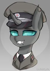 Size: 1632x2288 | Tagged: safe, artist:lunylin, derpibooru import, oc, oc:mader, unofficial characters only, changeling, bust, clothes, east germany, gdr, hat, image, male, military uniform, nva, ostdeutschland, peaked cap, png, sketch, smiling, socialism, solo, uniform