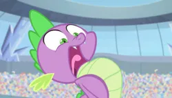 Size: 640x364 | Tagged: safe, derpibooru import, edit, edited screencap, screencap, spike, equestria games (episode), image, jpeg, puffed chest, solo