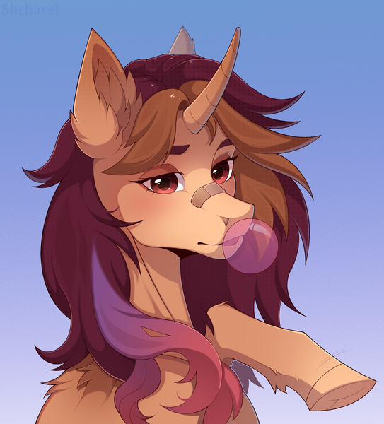 Size: 3350x3699 | Tagged: safe, artist:shchavel, derpibooru import, oc, unofficial characters only, unicorn, bubblegum, bust, food, gum, image, png, portrait