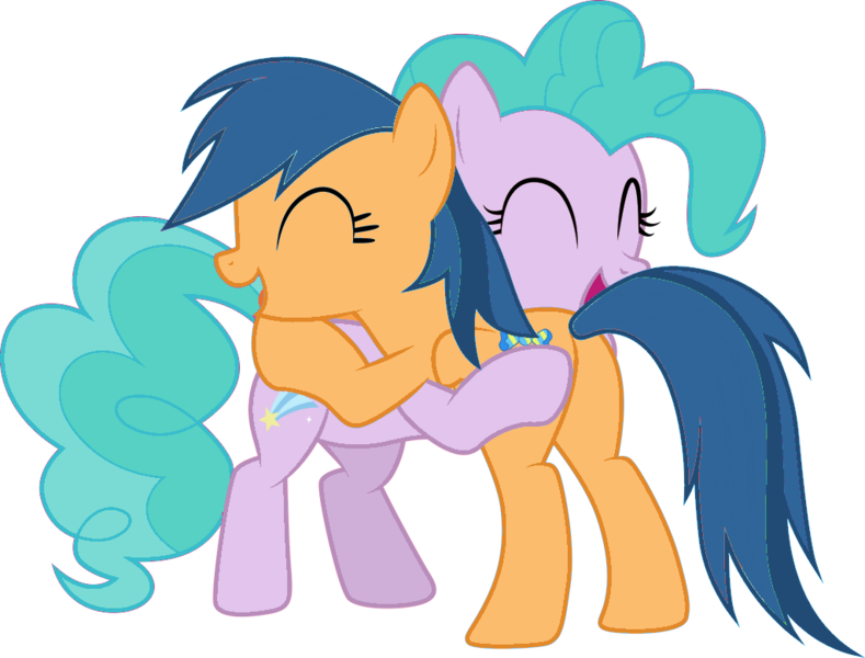Size: 1024x779 | Tagged: safe, artist:cloudy glow, artist:maddietheuniversalfan68, derpibooru import, first base, earth pony, pegasus, pony, daring done?, season 7, .svg available, adorabase, aura (g4), aurabetes, cute, female, g4, giggling, hug, image, mare, older aura (g4), older first base, open mouth, open smile, palette swap, pegasus first base, png, race swap, recolor, simple background, smiling, transparent background, vector