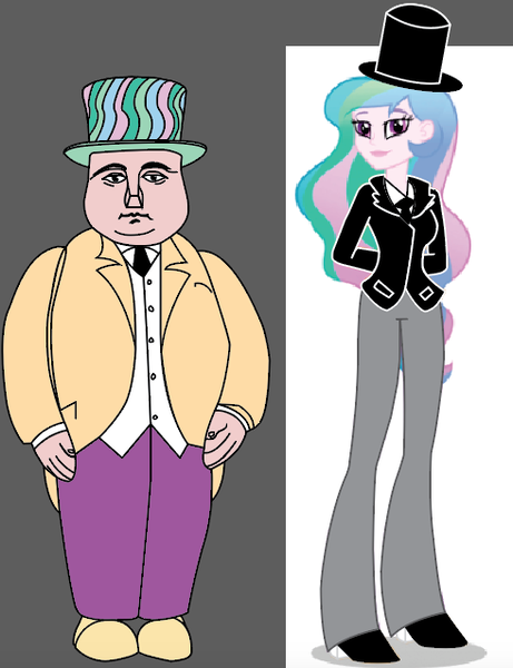 Size: 490x638 | Tagged: safe, artist:polorenzielephant, derpibooru import, princess celestia, human, equestria girls, illustrator, image, png, principal celestia, sir topham hatt, swapped clothes, the fat controller