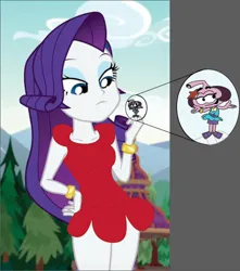 Size: 564x638 | Tagged: safe, artist:polorenzielephant, derpibooru import, edit, edited edit, edited screencap, editor:pontology, screencap, rarity, equestria girls, close-up, daffney, image, png, rarity peplum dress, red dress, snork, snorks, swapped clothes