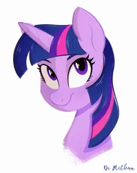 Size: 1280x1605 | Tagged: safe, artist:askometa, derpibooru import, twilight sparkle, pony, unicorn, bust, female, image, mare, png, portrait, signature, simple background, smiling, solo, unicorn twilight, white background