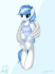 Size: 1920x2560 | Tagged: safe, artist:speedy dashie, derpibooru import, oc, oc:ori, alicorn, pony, apron, bipedal, blushing, clothes, cute, female, image, png, solo, standing, wings