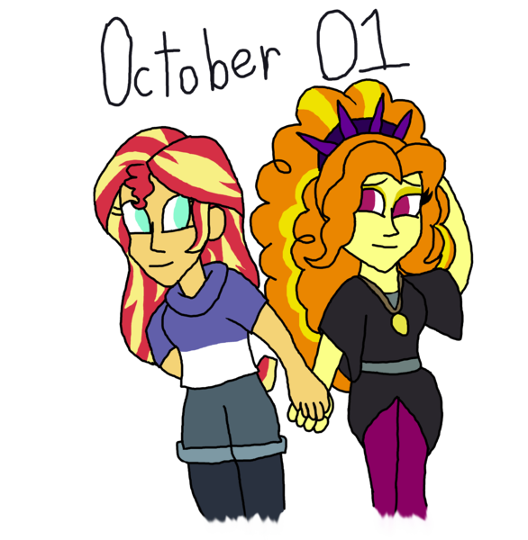 Size: 4000x4094 | Tagged: safe, artist:ktd1993, derpibooru import, adagio dazzle, sunset shimmer, human, equestria girls, amity blight, clothes, cosplay, costume, female, holding hands, image, lesbian, luz noceda (the owl house), png, shipping, sunsagio, the owl house