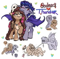 Size: 3133x3091 | Tagged: safe, artist:opalacorn, derpibooru import, oc, oc:ondrea, oc:thunder run, unofficial characters only, bat pony, bird, pegasus, pony, bat pony oc, bat wings, chest fluff, commission, cross-popping veins, emanata, female, floating heart, flower, flower in hair, heart, if i fits i sits, image, jpeg, leash, lying down, male, mare, oc x oc, ponyloaf, prone, shipping, simple background, skull, stallion, straight, sweat, sweatdrop, thundrea, white background, wings