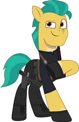 Size: 869x1337 | Tagged: safe, artist:edy_january, artist:prixy05, derpibooru import, edit, vector edit, hitch trailblazer, earth pony, pony, g5, my little pony: tell your tale, belt, black pants, boots, clothes, combat knife, equipment, fixed, gloves, gun, handgun, image, knife, leon s. kennedy, pistol, png, resident evil, resident evil 4, resident evil 4 remake, sg-09, shirt, shoes, simple background, solo, tactical, transparent background, usp, usp9, vector, weapon
