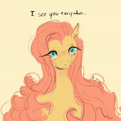 Size: 2048x2048 | Tagged: safe, artist:swollenbabyfat, derpibooru import, part of a set, fluttershy, pegasus, pony, closed mouth, cyan eyes, failgirl fluttershy, frown, image, jpeg, simple background, solo, text, yellow background