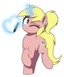 Size: 1200x1440 | Tagged: safe, artist:thebatfang, ponerpics import, oc, oc:dared step, unofficial characters only, pony, unicorn, female, heart, image, magic, mare, one eye closed, png, raised hoof, simple background, solo, tablet pen, telekinesis, transparent background