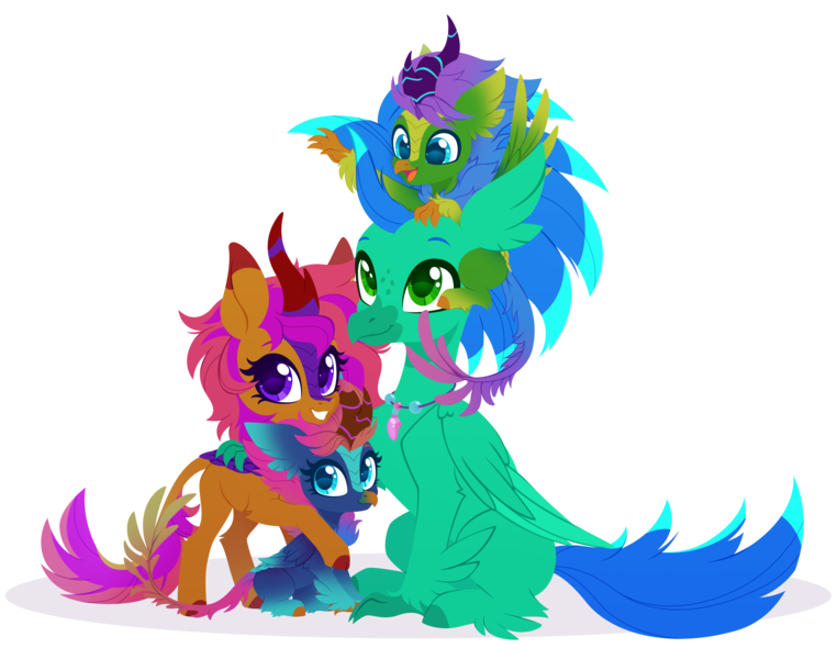 Size: 4500x3545 | Tagged: safe, artist:belka-sempai, derpibooru import, oc, oc:arcane spark, oc:sky splash, unofficial characters only, hippogriff, kirin, hippogriff oc, image, kirin oc, png, simple background, transparent background