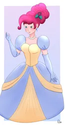 Size: 1280x2443 | Tagged: safe, artist:film77asq, derpibooru import, pinkie pie, human, equestria girls, alternate hairstyle, breasts, busty pinkie pie, cinderella, clothes, dress, ear piercing, earring, evening gloves, female, flower, flower in hair, gloves, gown, humanized, image, jetlag productions, jewelry, jpeg, long gloves, necklace, pearl necklace, piercing, poofy shoulders, princess pinkie pie, smiling, solo, solo female
