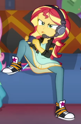 Size: 315x479 | Tagged: safe, derpibooru import, screencap, sunset shimmer, equestria girls, equestria girls series, game stream, spoiler:eqg series (season 2), cropped, headphones, image, png, solo focus, tongue out