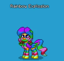 Size: 296x281 | Tagged: safe, derpibooru import, oc, oc:rainbow explosion, unofficial characters only, pegasus, pony, pony town, blue background, female, image, large wings, mare, multicolored hair, pegasus oc, png, rainbow hair, rainbow pony, rainbow skin, rainbow tail, simple background, solo, tail, wings