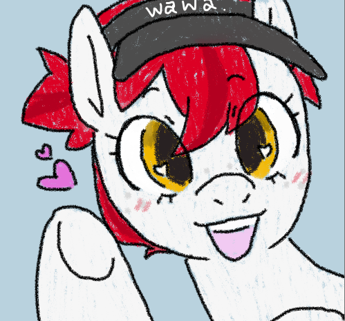 Size: 499x464 | Tagged: safe, oc, oc:wah wah, unofficial characters only, pegasus, pony, blue background, blush lines, blushing, female, heart eyes, image, looking at you, mare, open mouth, png, simple background, wawa