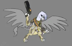 Size: 3133x2035 | Tagged: safe, alternate version, artist:somber, derpibooru import, oc, unofficial characters only, gryphon, fallout equestria, female, image, jpeg, raider, solo