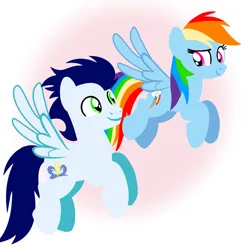 Size: 1400x1400 | Tagged: safe, artist:mlplary6, derpibooru import, rainbow dash, soarin', pegasus, pony, boyfriend and girlfriend, female, flying, image, looking at each other, looking at someone, male, mare, png, shipping, smiling, smiling at each other, soarindash, stallion, straight