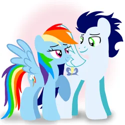 Size: 1400x1400 | Tagged: safe, artist:mlplary6, derpibooru import, rainbow dash, soarin', pegasus, pony, boyfriend and girlfriend, female, image, looking at each other, looking at someone, male, mare, png, shipping, smiling, smiling at each other, soarindash, stallion, straight