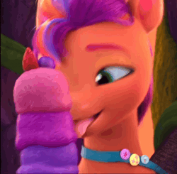 Size: 734x720 | Tagged: safe, derpibooru import, edit, edited screencap, screencap, sunny starscout, g5, my little pony: make your mark, spoiler:g5, spoiler:my little pony: make your mark, spoiler:my little pony: make your mark chapter 5, spoiler:mymc05e05, animated, cropped, food, gif, ice cream, image, licking, loop, mane smelody, mane stripe sunny, my little pony: make your mark chapter 5, solo, strawberry, tongue out