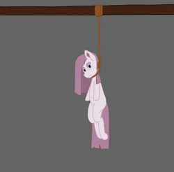 Size: 2150x2117 | Tagged: semi-grimdark, artist:zestymf, derpibooru import, pinkie pie, earth pony, pony, party of one, alternate universe, choking, colored, dead, flat colors, g4, gray background, hanging, hanging (by neck), image, lidded eyes, noose, pinkamena diane pie, png, procreate app, rope, simple background, suicide, wip