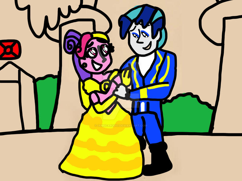 Size: 1920x1440 | Tagged: safe, artist:iamscar2017, derpibooru import, princess cadance, shining armor, human, equestria girls, belle, clothes, gala, gown, grin, holding hands, humanized, image, jpeg, looking at each other, looking at someone, male, shipping, smiling, smiling at each other, straight, suit