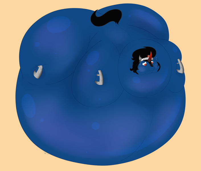 Size: 2400x2040 | Tagged: questionable, artist:necrofeline, king sombra, pony, belly, big belly, blueberry inflation, butt, crown, horn, huge belly, huge butt, hyper, hyper belly, image, impossibly large belly, jewelry, large butt, png, red eyes, regalia, tail
