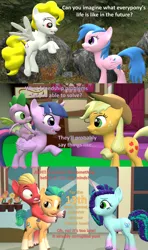 Size: 1920x3240 | Tagged: safe, artist:red4567, derpibooru import, applejack, firefly, hitch trailblazer, spike, sprout cloverleaf, surprise, twilight sparkle, twilight sparkle (alicorn), alicorn, dragon, g1, g5, 13, 3d, 40th anniversary, comic, g4, hitch trailblazer is not amused, image, misty brightdawn, mlp fim's thirteenth anniversary, png, source filmmaker, unamused, winged spike, wings
