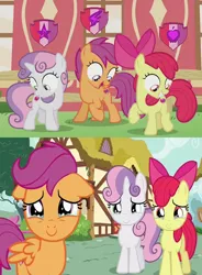 Size: 986x1340 | Tagged: safe, derpibooru import, edit, edited screencap, editor:incredibubbleirishguy, screencap, apple bloom, scootaloo, sweetie belle, crusaders of the lost mark, the fault in our cutie marks, crying, cutie mark, cutie mark crusaders, happy, image, png, tears of joy, the cmc's cutie marks
