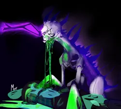 Size: 4317x3883 | Tagged: grimdark, artist:mekblue, derpibooru import, oc, changeling, changeling queen, pony, undead, zombie, zombie pony, blood, cannibalism, chitin, creepling, dead, death, female, green blood, guts, image, insect wings, looking at you, magic, png, wings