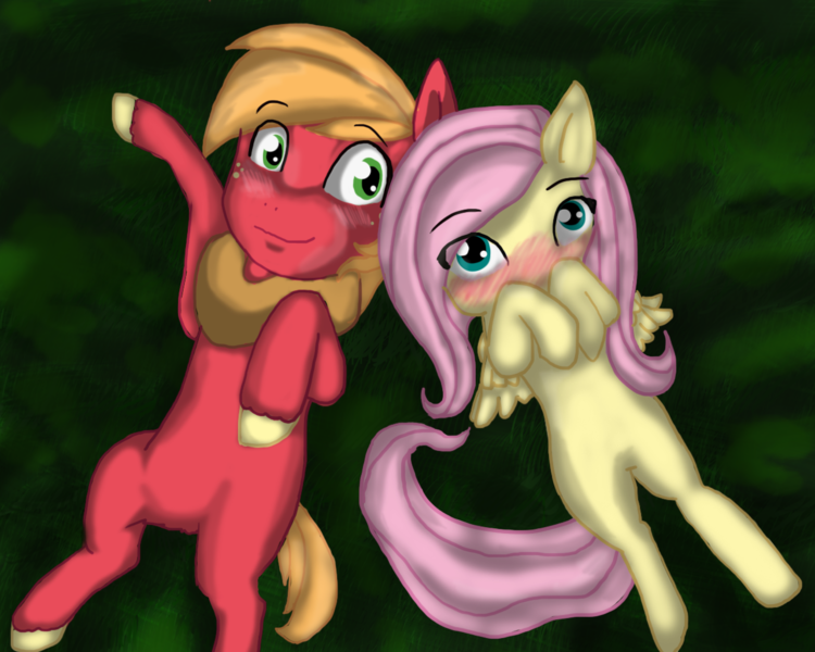 Size: 1280x1024 | Tagged: safe, artist:miyukiarts, derpibooru import, big macintosh, fluttershy, earth pony, pegasus, pony, belly, blushing, blushing profusely, cute, embarrassed, female, fluttermac, freckles, grass, hooves on face, image, lying down, macabetes, male, mare, overhead view, png, shipping, shyabetes, smiling, stallion, stargazing, straight, unshorn fetlocks