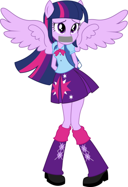 Size: 1750x2554 | Tagged: safe, artist:theshadowstone, derpibooru import, twilight sparkle, equestria girls, gag, image, png, ponied up, tape, tape gag, wings