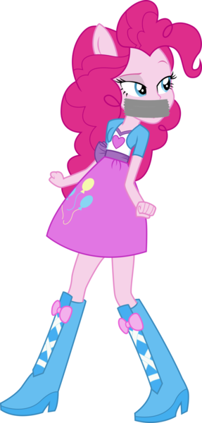 Size: 1912x4000 | Tagged: safe, artist:theshadowstone, derpibooru import, edit, vector edit, pinkie pie, human, equestria girls, gag, image, png, ponied up, tape, tape gag, vector