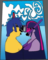 Size: 499x619 | Tagged: safe, artist:polorenzielephant, derpibooru import, flash sentry, twilight sparkle, human, equestria girls, clothes, female, flashlight, illustrator, image, male, ocean, png, shipping, snorkel, straight, swimsuit, water