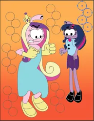 Size: 409x531 | Tagged: safe, artist:polorenzielephant, derpibooru import, princess cadance, twilight sparkle, bubble, clothes, dress, error, gloves, illustrator, image, png, snork, snorkified, snorks