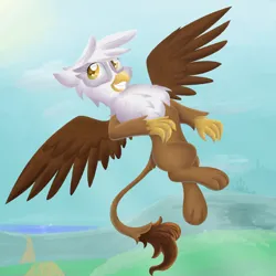 Size: 5120x5120 | Tagged: safe, artist:pzkratzer, derpibooru import, gilda, gryphon, absurd resolution, belly button, cute, digital art, flying, gildadorable, happy, image, paws, png, smiling, solo, spread wings, talons, wings