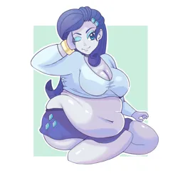 Size: 3116x3116 | Tagged: suggestive, artist:lun4ch4n, derpibooru import, rarity, human, equestria girls, bbw, belly, belly button, big belly, breasts, busty rarity, cleavage, clothes, fat, fat boobs, female, high res, image, one eye closed, png, raritubby, shirt, solo, solo female, wink