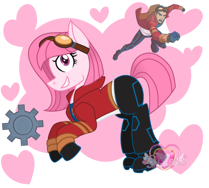 Size: 2000x1802 | Tagged: safe, artist:muhammad yunus, derpibooru import, oc, oc:annisa trihapsari, earth pony, pony, >:), clothes, cosplay, costume, crossover, earth pony oc, female, generator rex, gloves, goggles, grin, halloween, halloween costume, heart, holiday, image, jacket, looking at you, male, mare, open mouth, pants, png, rex salazar, shirt, shoes, smiling, smiling at you, solo, watermark