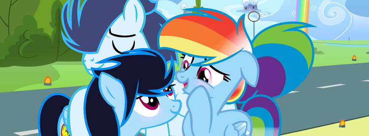 Size: 750x277 | Tagged: safe, artist:thunderspeedyt, derpibooru import, rainbow dash, soarin', oc, pegasus, pony, female, image, jpeg, male, mare, offspring, parent:rainbow dash, parent:soarin', parents:soarindash, shipping, soarindash, stallion, straight