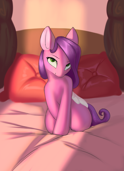 Size: 1600x2200 | Tagged: safe, artist:foxyara, derpibooru import, pipp petals, pegasus, pony, g5, bed, female, image, kneeling, on bed, pillow, png, solo