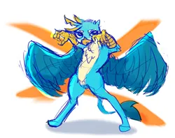 Size: 3125x2480 | Tagged: safe, artist:wrypony, derpibooru import, gallus, gryphon, g4, image, male, png, pose, rawr, simple background, solo, spread wings, standing, wings