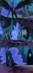 Size: 3000x6500 | Tagged: grimdark, suggestive, artist:darky_wings, derpibooru import, nightmare moon, alicorn, pony, blood, canon, castle, cruel, crushing, death, fetish, hoofprints, hooves, image, looking back, looking down, macro, macro/micro, micro, people, png, raised hoof, spread wings, stomp, stomped, stomping, tiny pupils, underhoof, wings