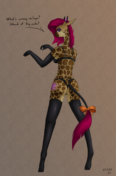 Size: 2500x3800 | Tagged: questionable, artist:stray prey, derpibooru import, oc, oc:lovelace filigree, unofficial characters only, anthro, giraffe, unguligrade anthro, ass, barely pony related, breasts, butt, clothes, image, panties, png, solo, underwear