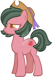 Size: 1024x1524 | Tagged: safe, artist:stellarcastiel, derpibooru import, oc, oc:apple jasper, unofficial characters only, earth pony, pony, base used, colored pupils, deviantart watermark, female, freckles, hat, image, mare, obtrusive watermark, offspring, parent:big macintosh, parent:marble pie, parents:marblemac, png, simple background, solo, transparent background, watermark