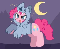 Size: 2732x2252 | Tagged: safe, artist:spookyfoxinc, derpibooru import, pinkie pie, earth pony, werewolf, wolf, clothes, costume, cute, halloween, halloween costume, holiday, image, looking at you, night, png, roar, solo