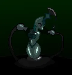 Size: 417x435 | Tagged: semi-grimdark, artist:shadow-owl, derpibooru import, emerald flare, anthro, earth pony, breasts, female, female prey, image, latex, paint.net, plant, plant vore, png, showgirl, tentacles, vore