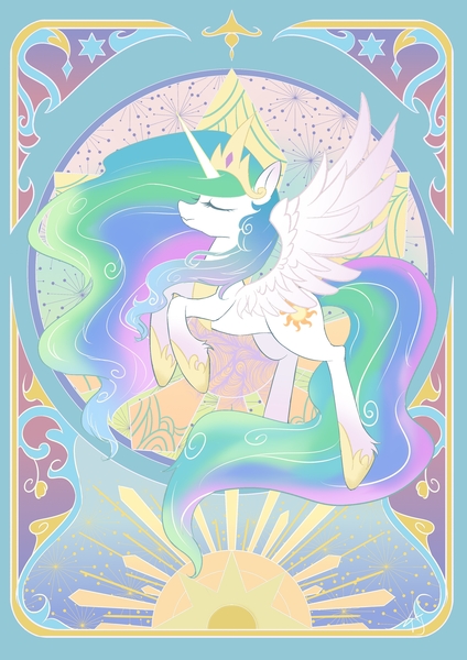 Size: 2894x4093 | Tagged: safe, artist:co306012, derpibooru import, princess celestia, alicorn, pony, image, jewelry, jpeg, regalia, smiling, solo, spread wings, wings