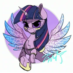 Size: 2894x2894 | Tagged: safe, artist:co306012, derpibooru import, twilight sparkle, twilight sparkle (alicorn), alicorn, pony, robot, robot pony, bust, image, jpeg, simple background, solo, spread wings, white background, wings