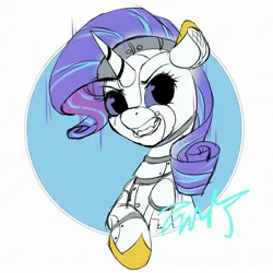 Size: 2894x2894 | Tagged: safe, artist:co306012, derpibooru import, rarity, pony, robot, robot pony, unicorn, bust, image, jpeg, simple background, smiling, solo, white background